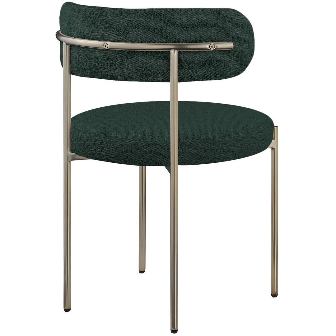 Beacon Boucle Fabric Upholstered Dining Chair — Green / Brushed Brass