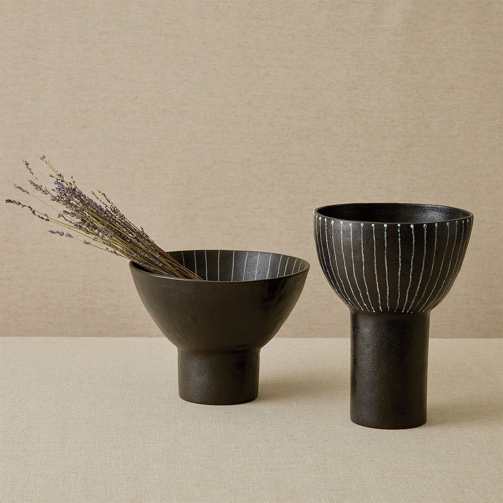 Bowls Cinder Footed Bowl-Striped-Lg