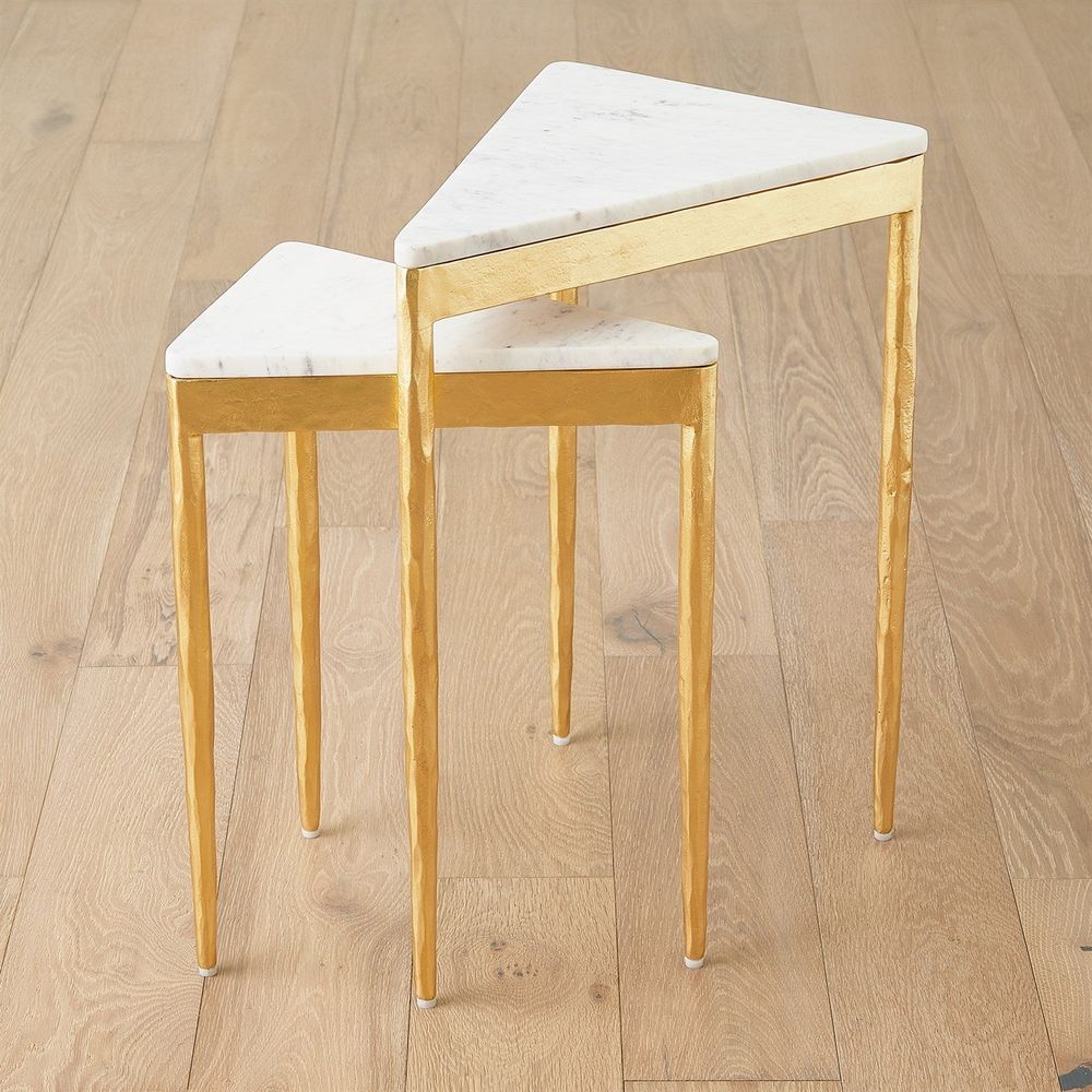 Side Tables S/2 Triangular Nesting Tables-Gold Leaf