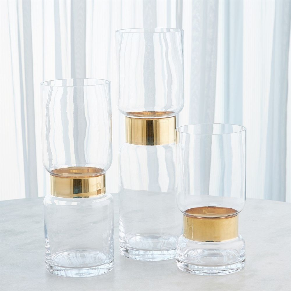 Candle Holders Belted Hurricane-Gold-Lg