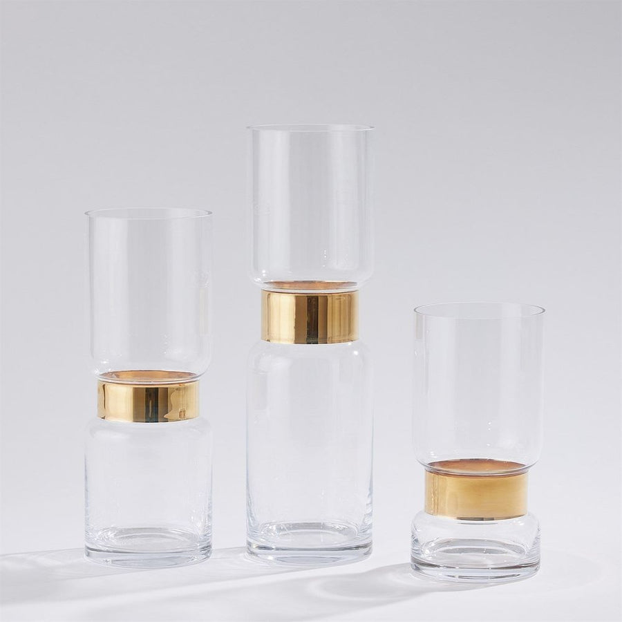 Candle Holders Belted Hurricane-Gold-Med