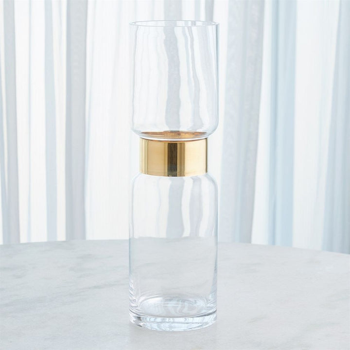 Candle Holders Belted Hurricane-Gold-Med