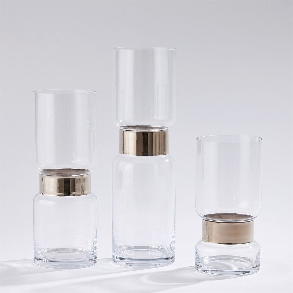 Candle Holders Belted Hurricane-Platinum-Med
