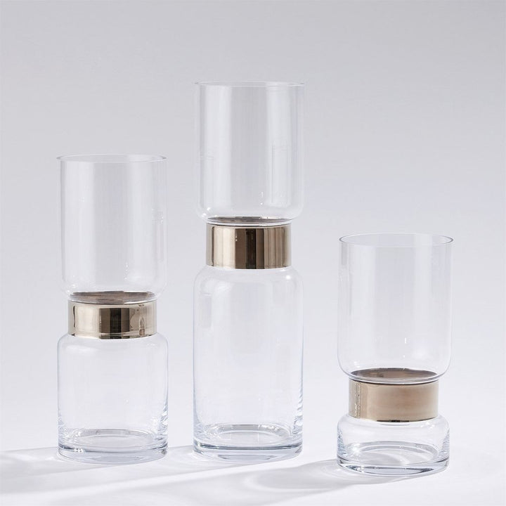 Candle Holders Belted Hurricane-Platinum-Med