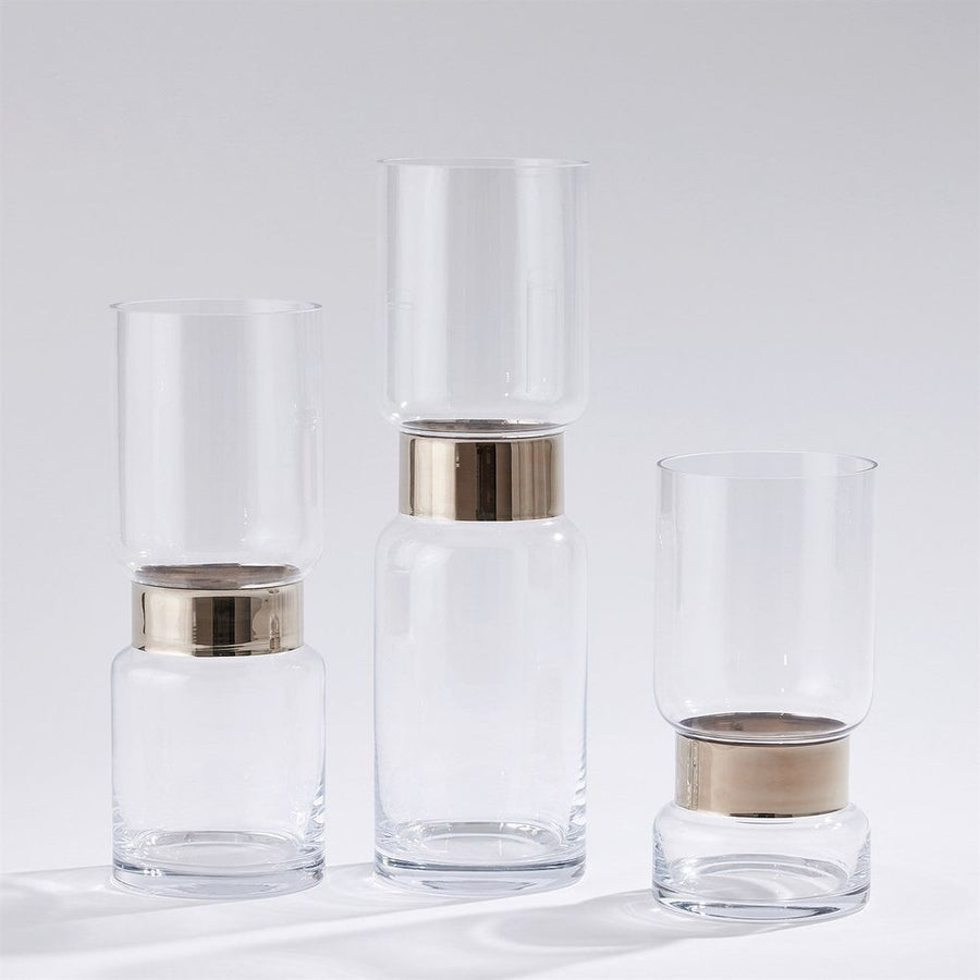 Candle Holders Belted Hurricane-Platinum-Med