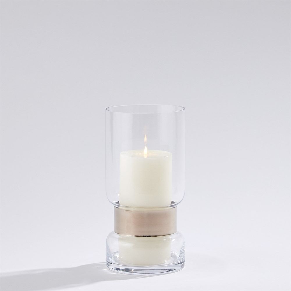 Candle Holders Belted Hurricane-Platinum-Med
