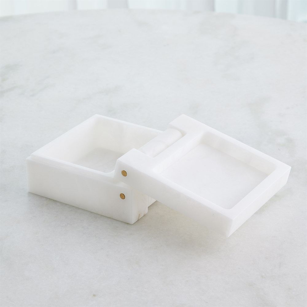 Hinged Alabaster Box-White-Lg