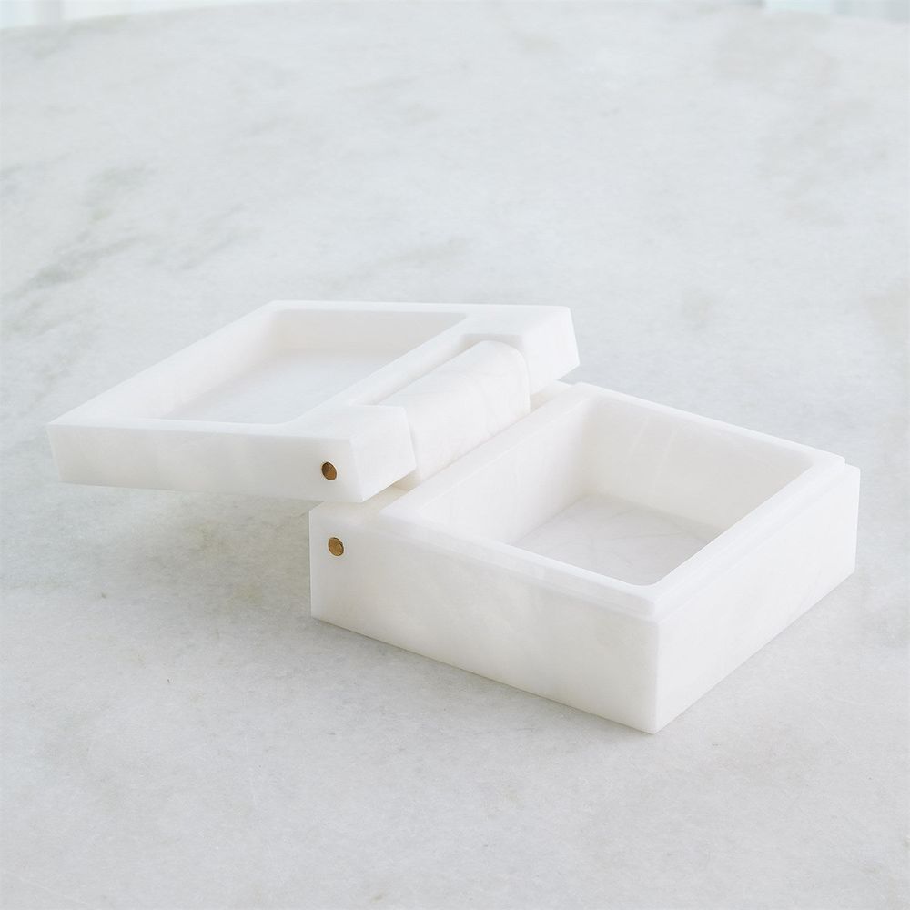 Hinged Alabaster Box-White-Lg