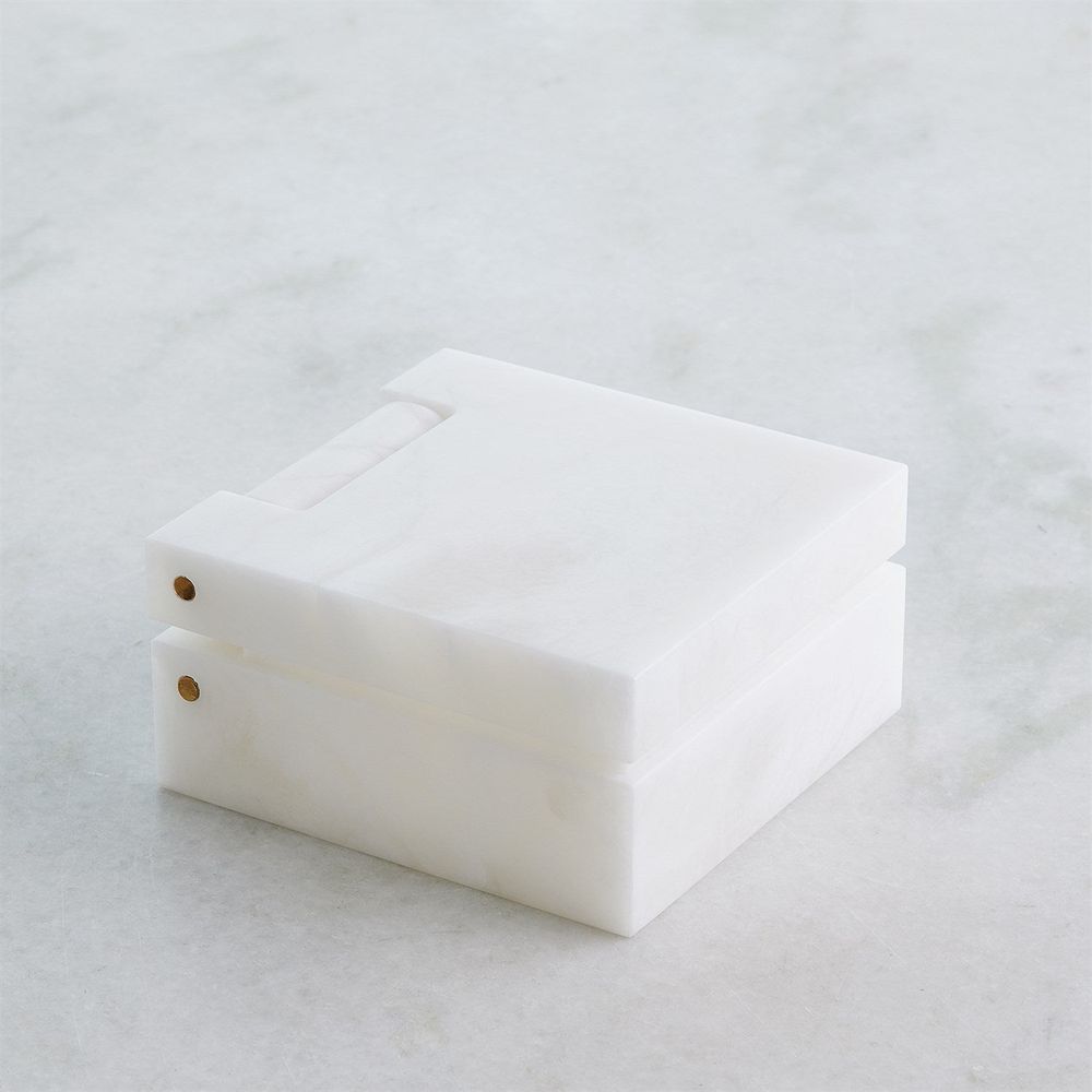 Hinged Alabaster Box-White-Lg