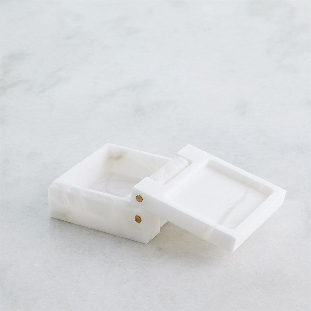 Hinged Alabaster Box-White-Lg