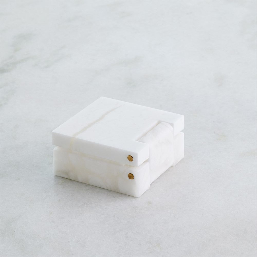 Boxes Hinged Alabaster Box-White-Lg