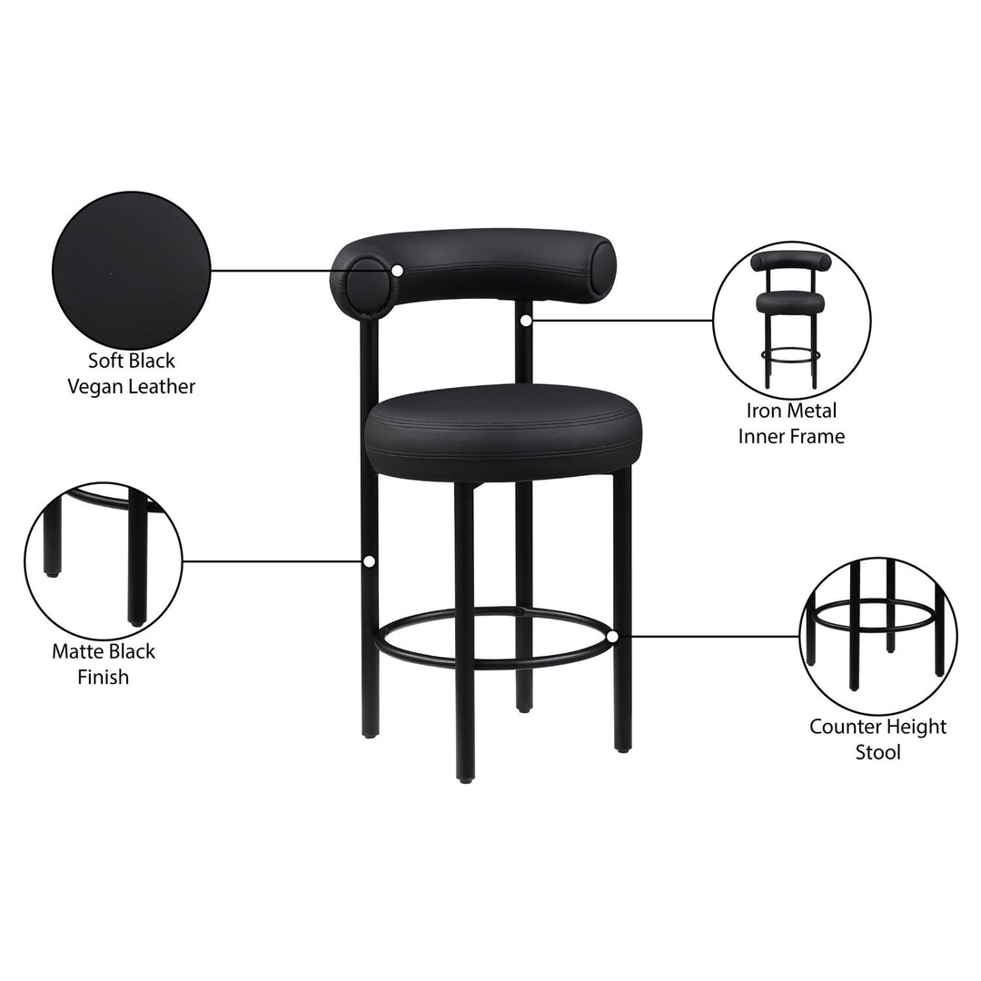 Bordeaux Black Vegan Leather Upholstered Counter Stool