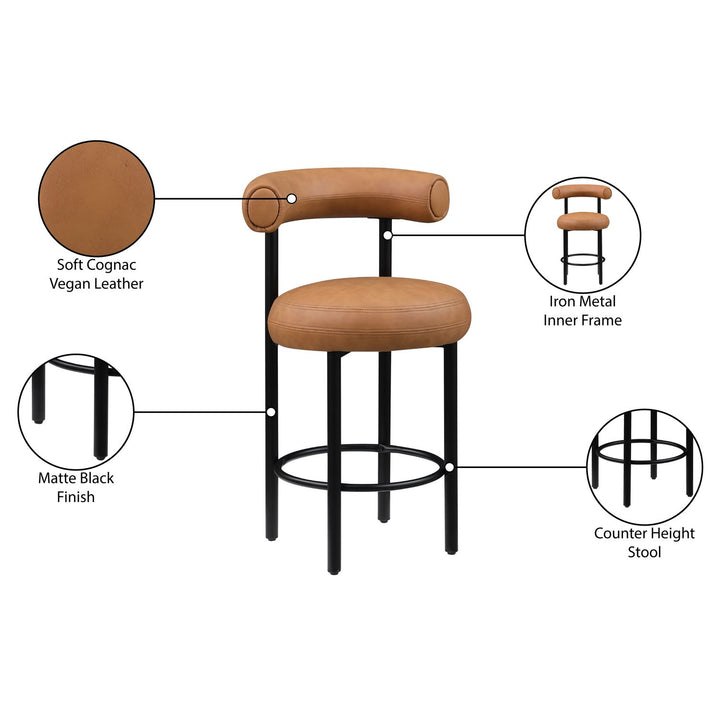 Bordeaux Cognac Vegan Leather Upholstered Counter Stool