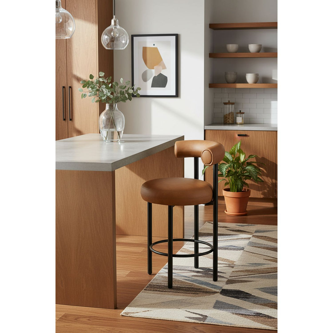 Bordeaux Cognac Vegan Leather Upholstered Counter Stool