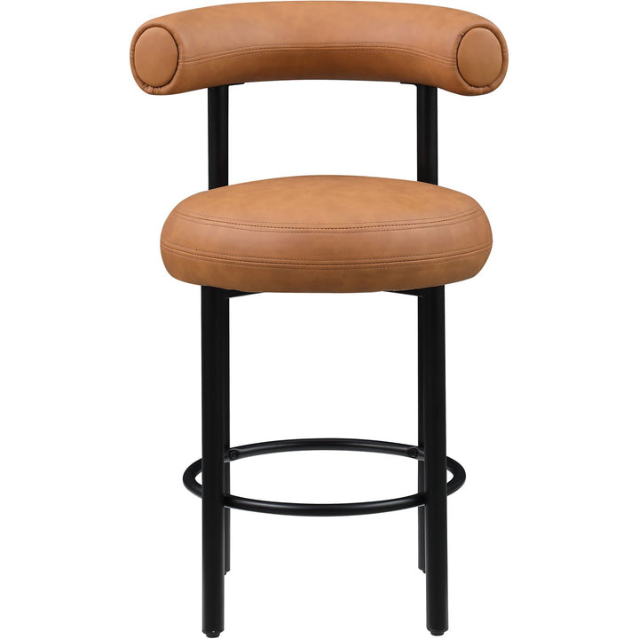 Bordeaux Cognac Vegan Leather Upholstered Counter Stool