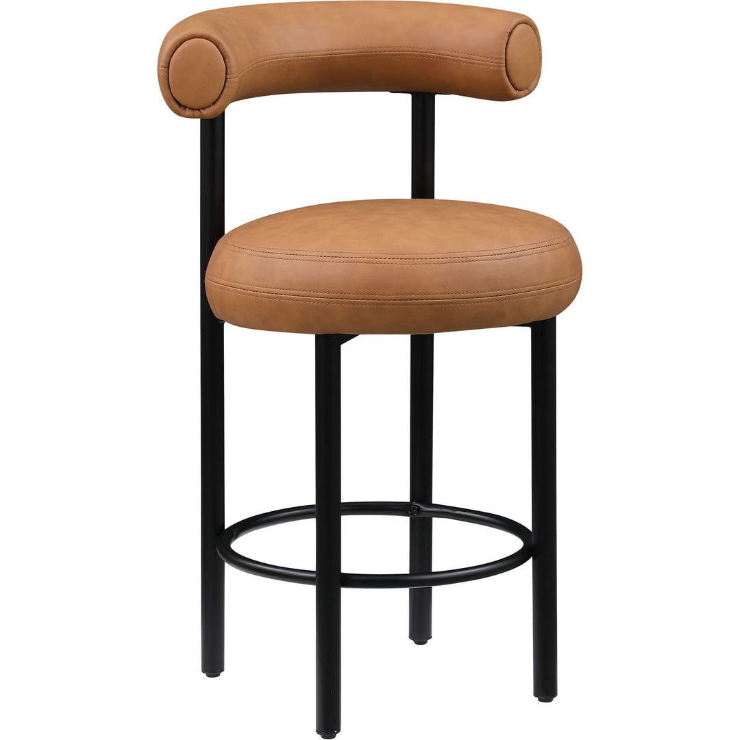 Bordeaux Cognac Vegan Leather Upholstered Counter Stool