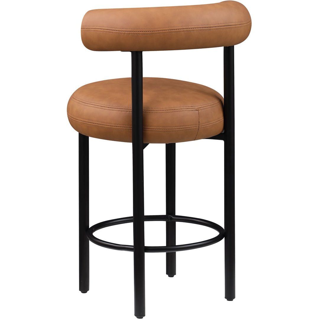 Bordeaux Cognac Vegan Leather Upholstered Counter Stool