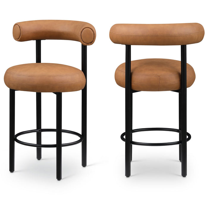 Bordeaux Cognac Vegan Leather Upholstered Counter Stool