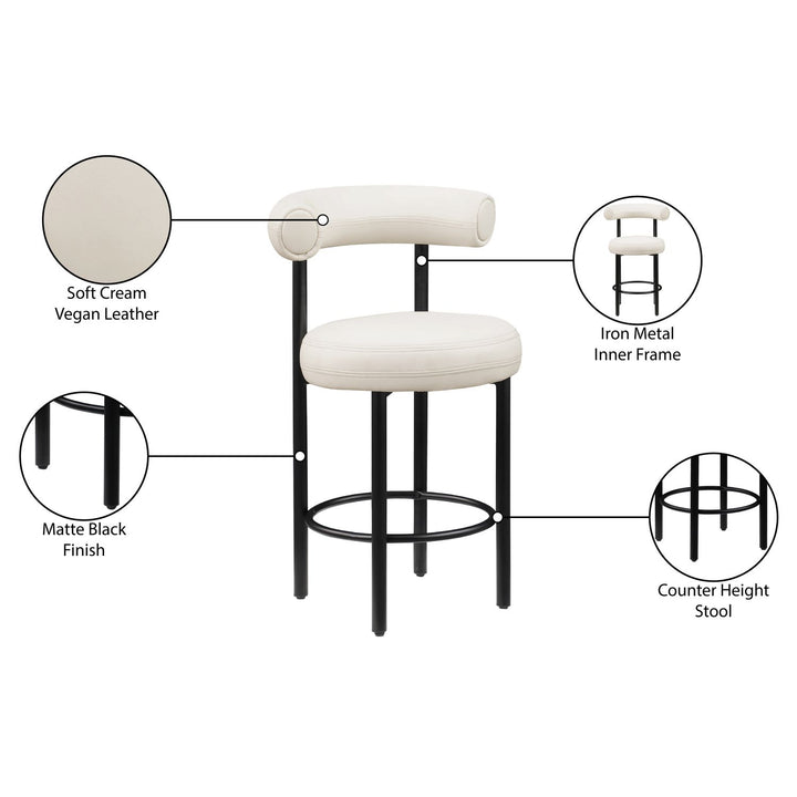 Bordeaux Cream Vegan Leather Upholstered Counter Stool