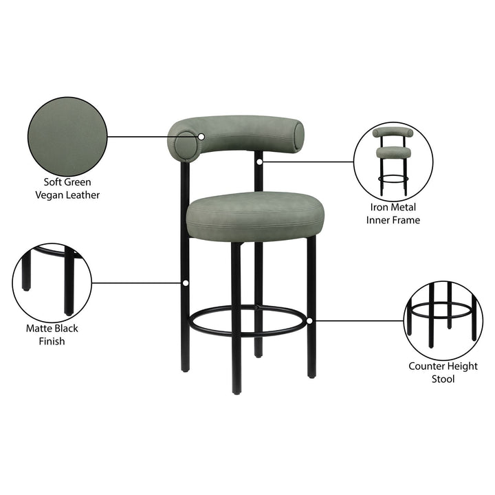 Bordeaux Green Vegan Leather Upholstered Counter Stool