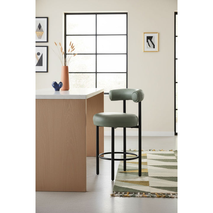 Bordeaux Green Vegan Leather Upholstered Counter Stool