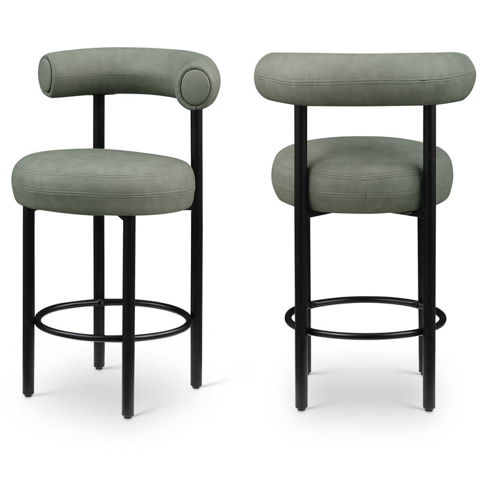 Bordeaux Green Vegan Leather Upholstered Counter Stool