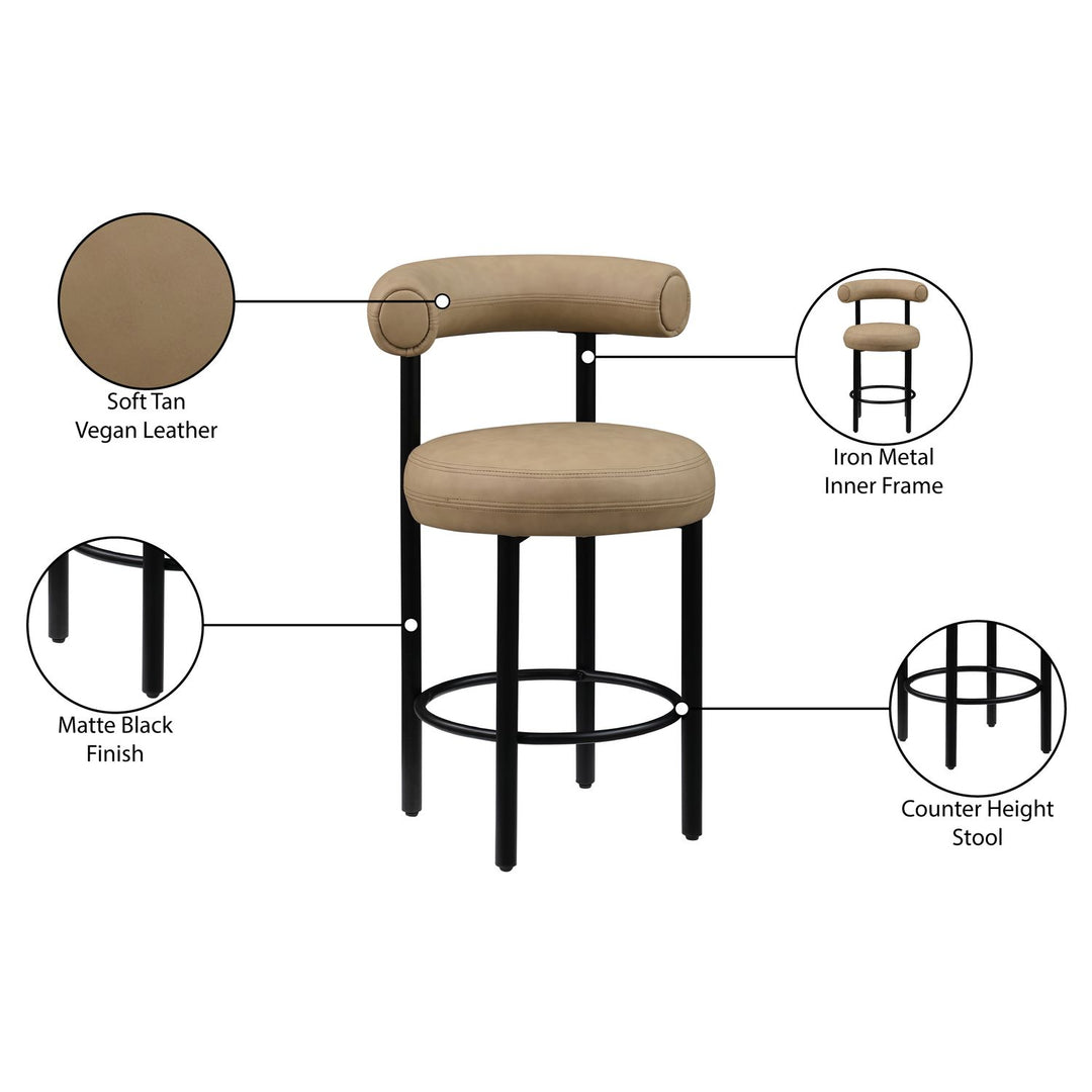Bordeaux Tan Vegan Leather Upholstered Counter Stool