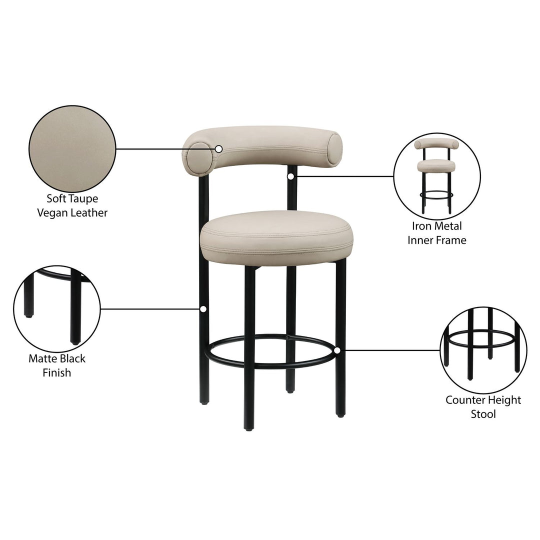 Bordeaux Taupe Vegan Leather Upholstered Counter Stool