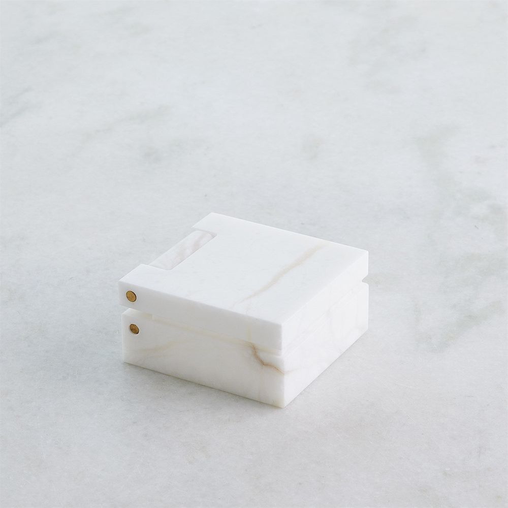 Boxes Hinged Alabaster Box-White-Lg