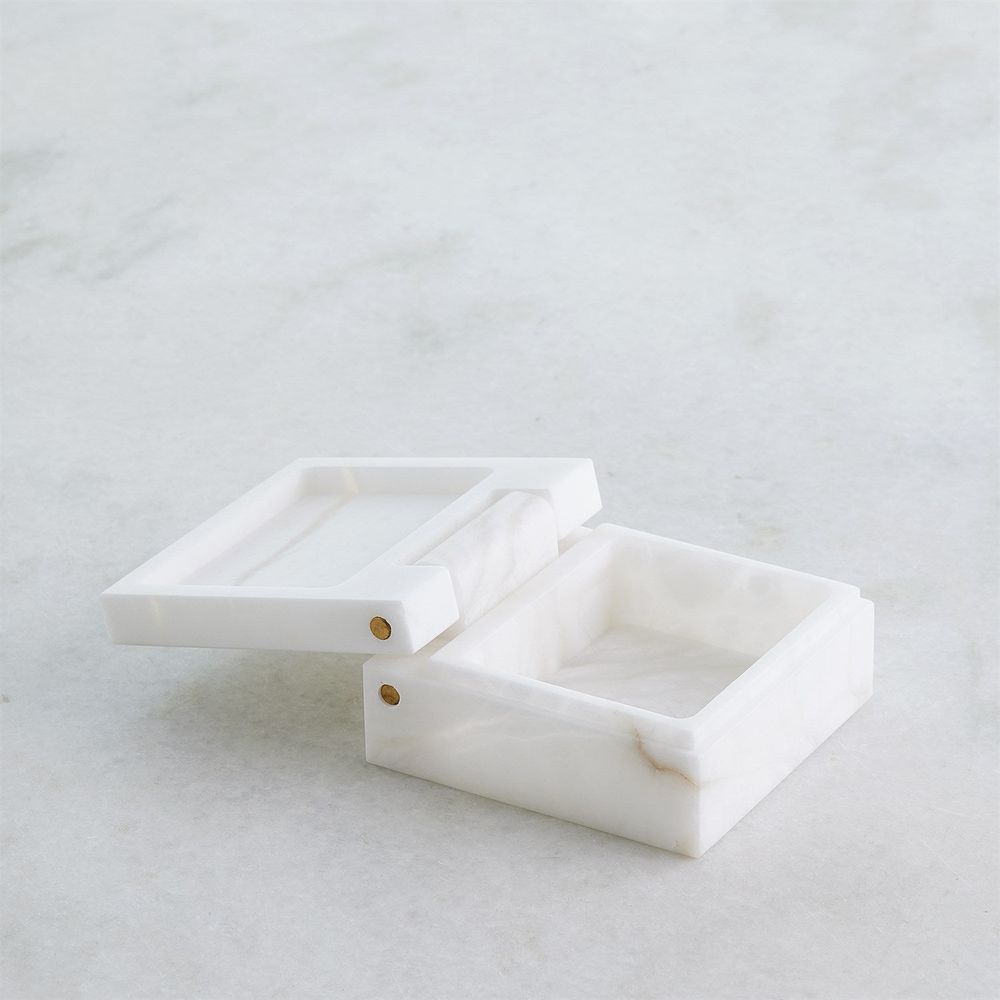 Hinged Alabaster Box-White-Lg