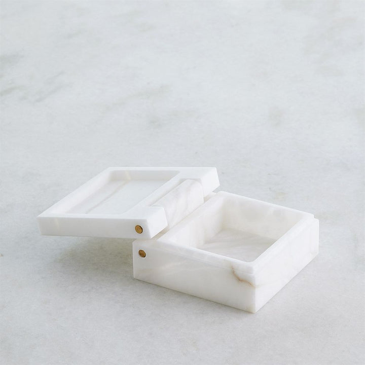 Hinged Alabaster Box-White-Lg