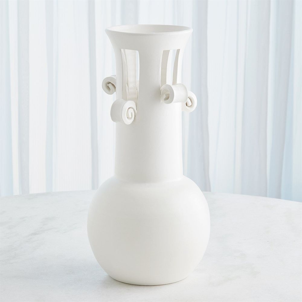 Vases Spiral Handle Vase-Matte White-Lg