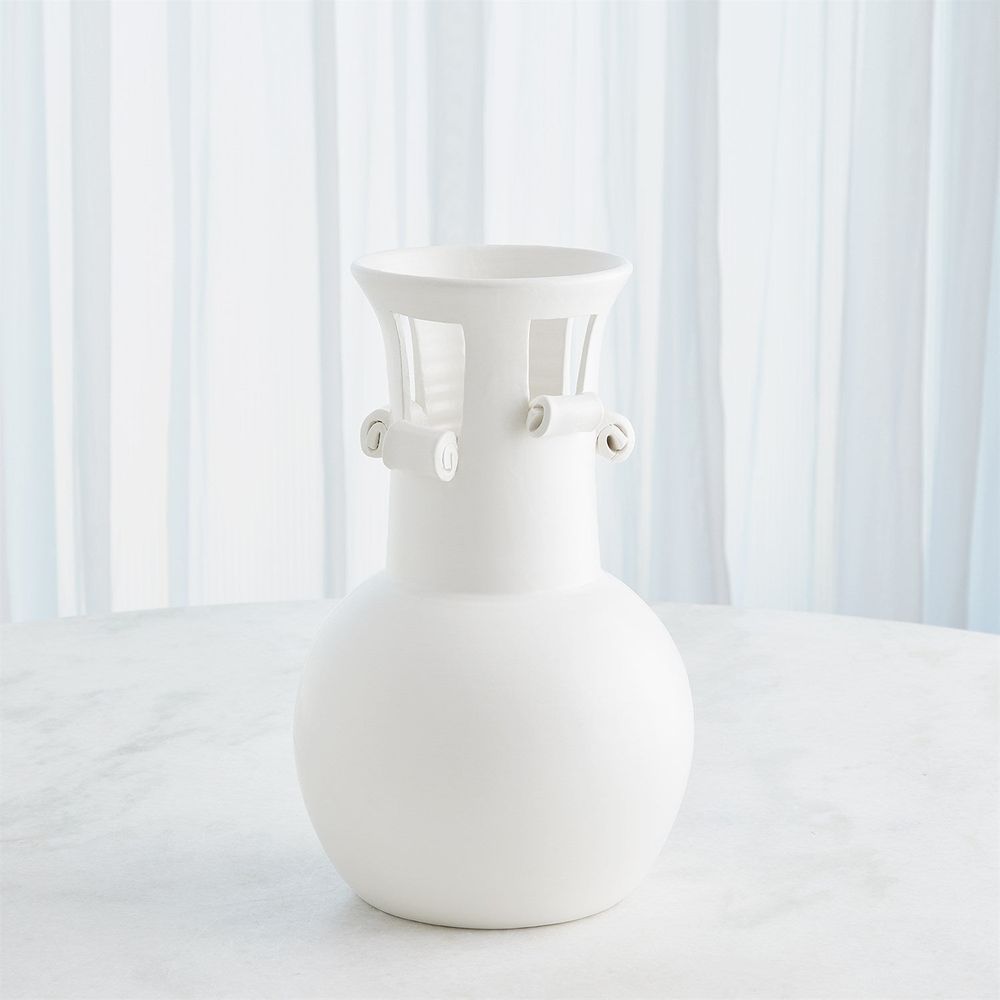 Spiral Handle Vase-Matte White-Lg