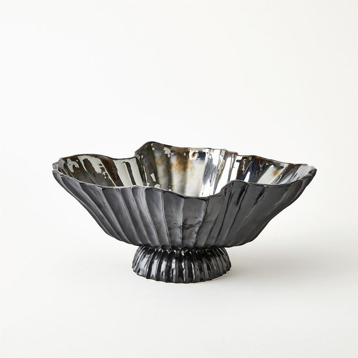Folha Footed Vase-Black/Metallic-Lg