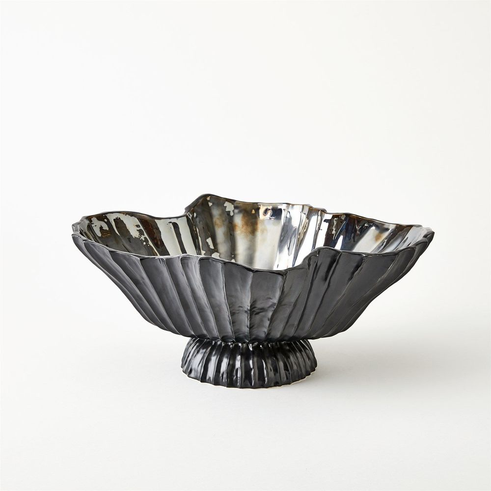 Folha Footed Vase-Black/Metallic-Lg