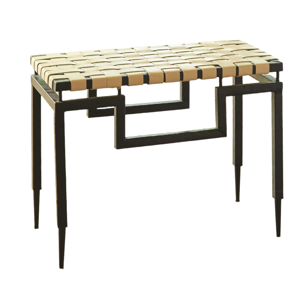 Stools & Ottomans Iron & Woven Leather Bench - Ivory