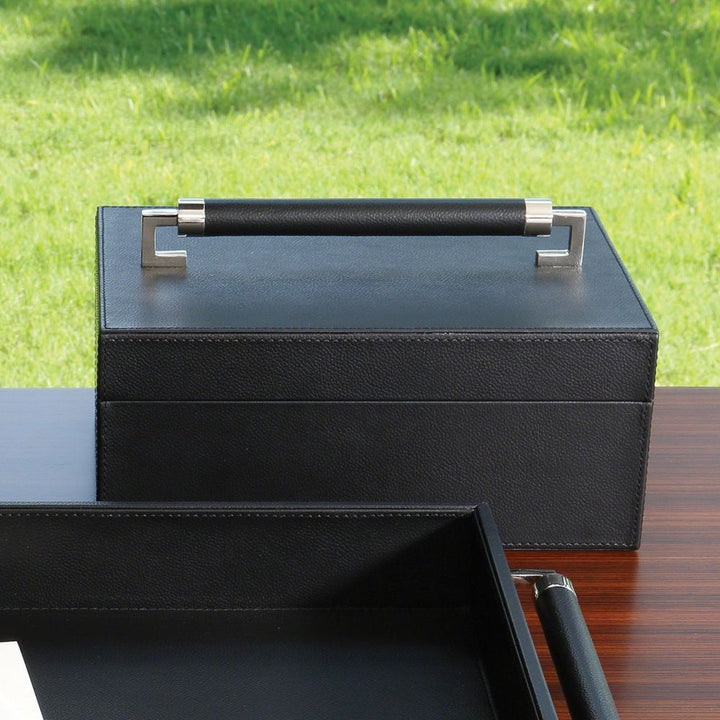 Boxes Wrapped Leather Handle Box-Black