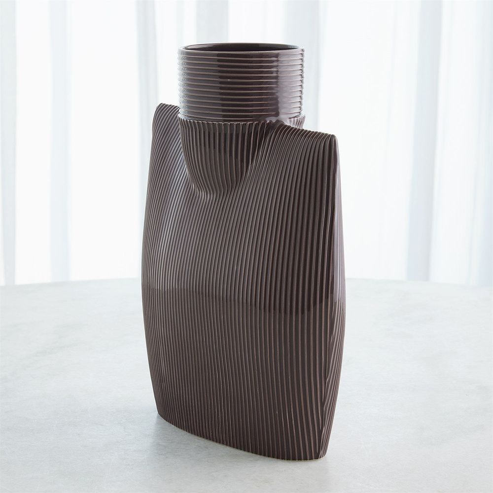 Ribbed Collar Vase-Plum-Sm
