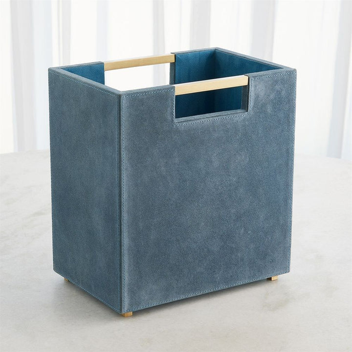 Wastebaskets Posh Wastebasket-Dusty Blue Suede