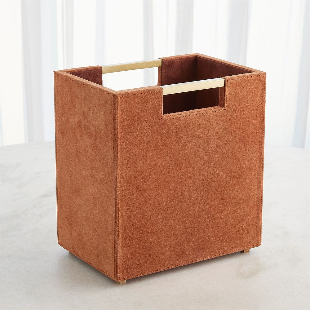 Wastebaskets Posh Wastebasket-Rust Suede