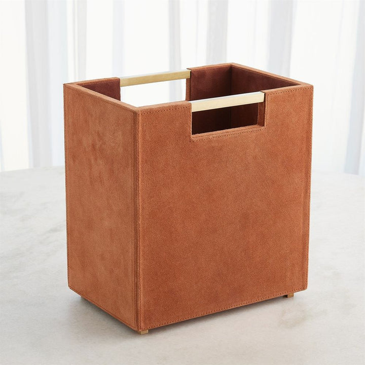 Wastebaskets Posh Wastebasket-Rust Suede