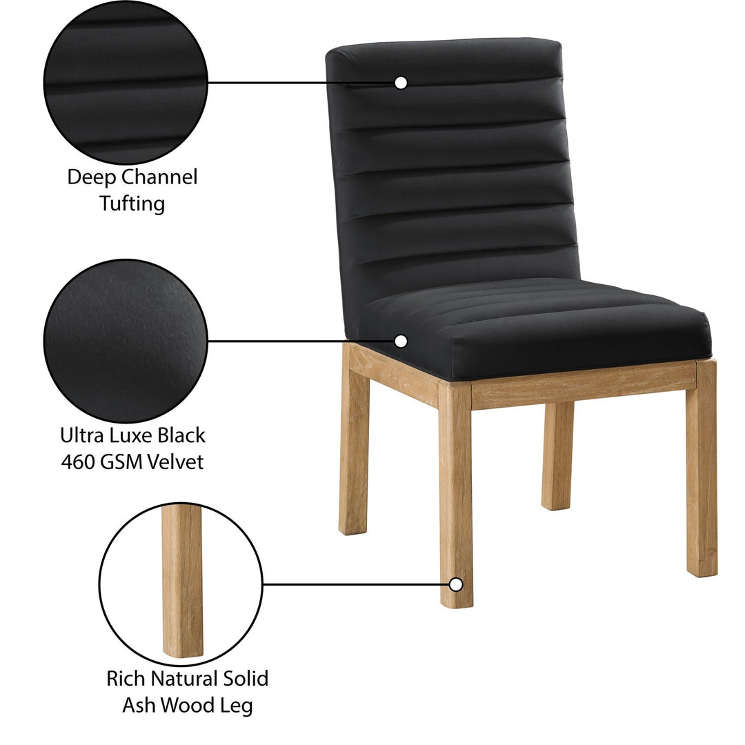 Evelyn Velvet Upholstered Dining Chair — Black / Stained Natural