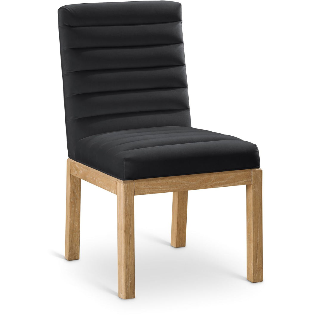 Evelyn Velvet Upholstered Dining Chair — Black / Stained Natural