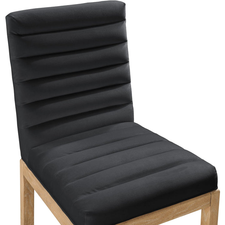Evelyn Velvet Upholstered Dining Chair — Black / Stained Natural