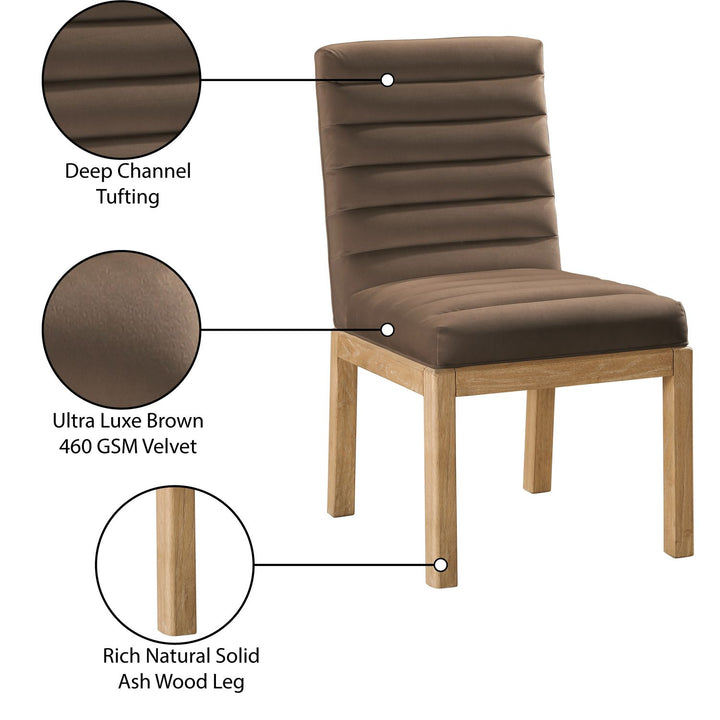 Evelyn Velvet Upholstered Dining Chair — Brown / Stained Natural