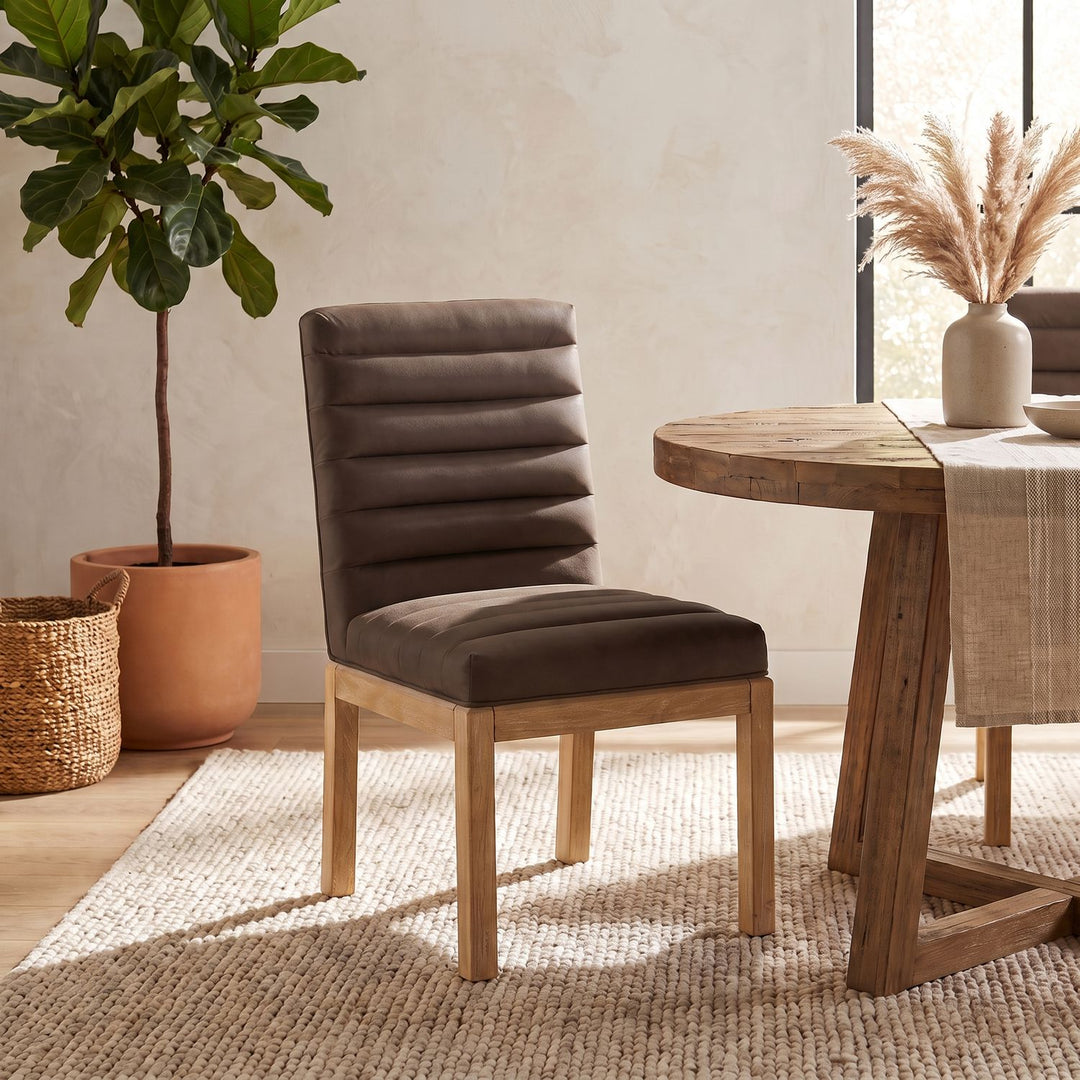Evelyn Velvet Upholstered Dining Chair — Brown / Stained Natural