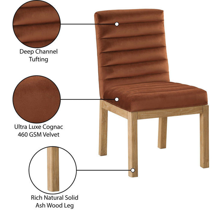 Evelyn Velvet Upholstered Dining Chair — Cognac / Stained Natural
