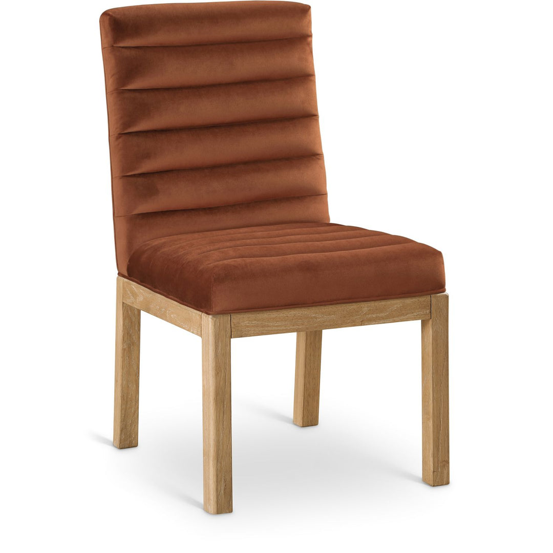 Evelyn Velvet Upholstered Dining Chair — Cognac / Stained Natural