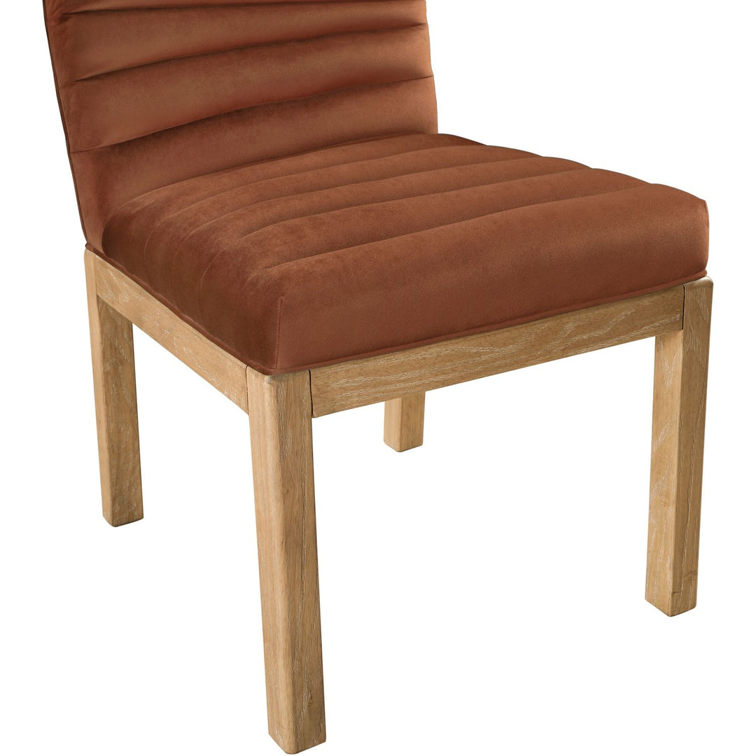 Evelyn Velvet Upholstered Dining Chair — Cognac / Stained Natural