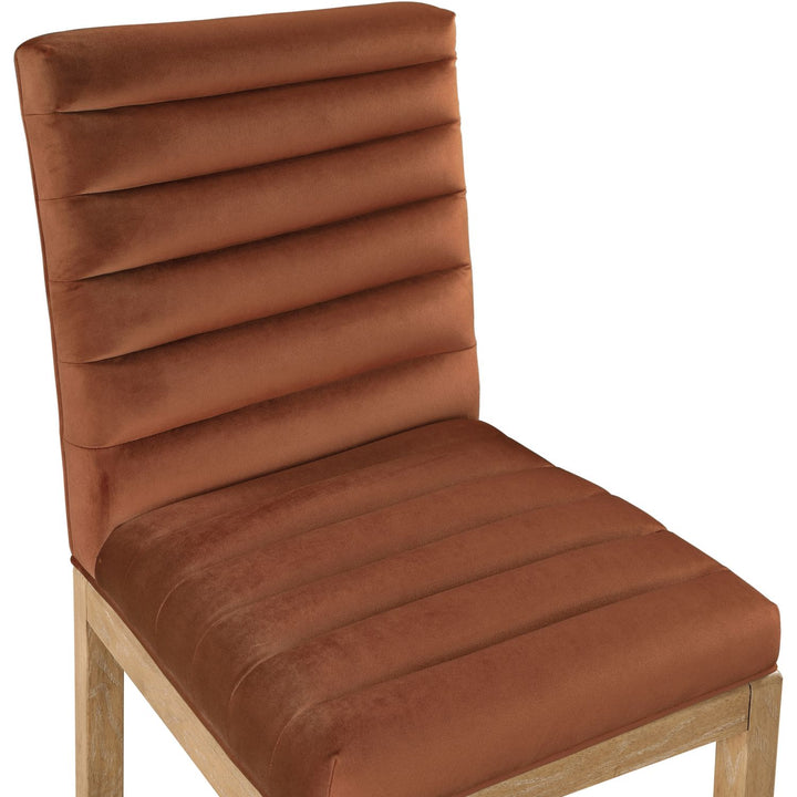 Evelyn Velvet Upholstered Dining Chair — Cognac / Stained Natural